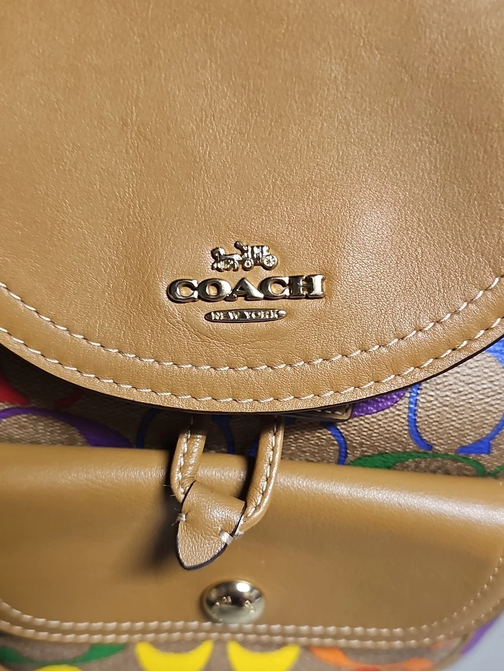 Coach C4097 Pennie Backpack 22 In Rainbow Signature Canvas Saddle / Multicolor